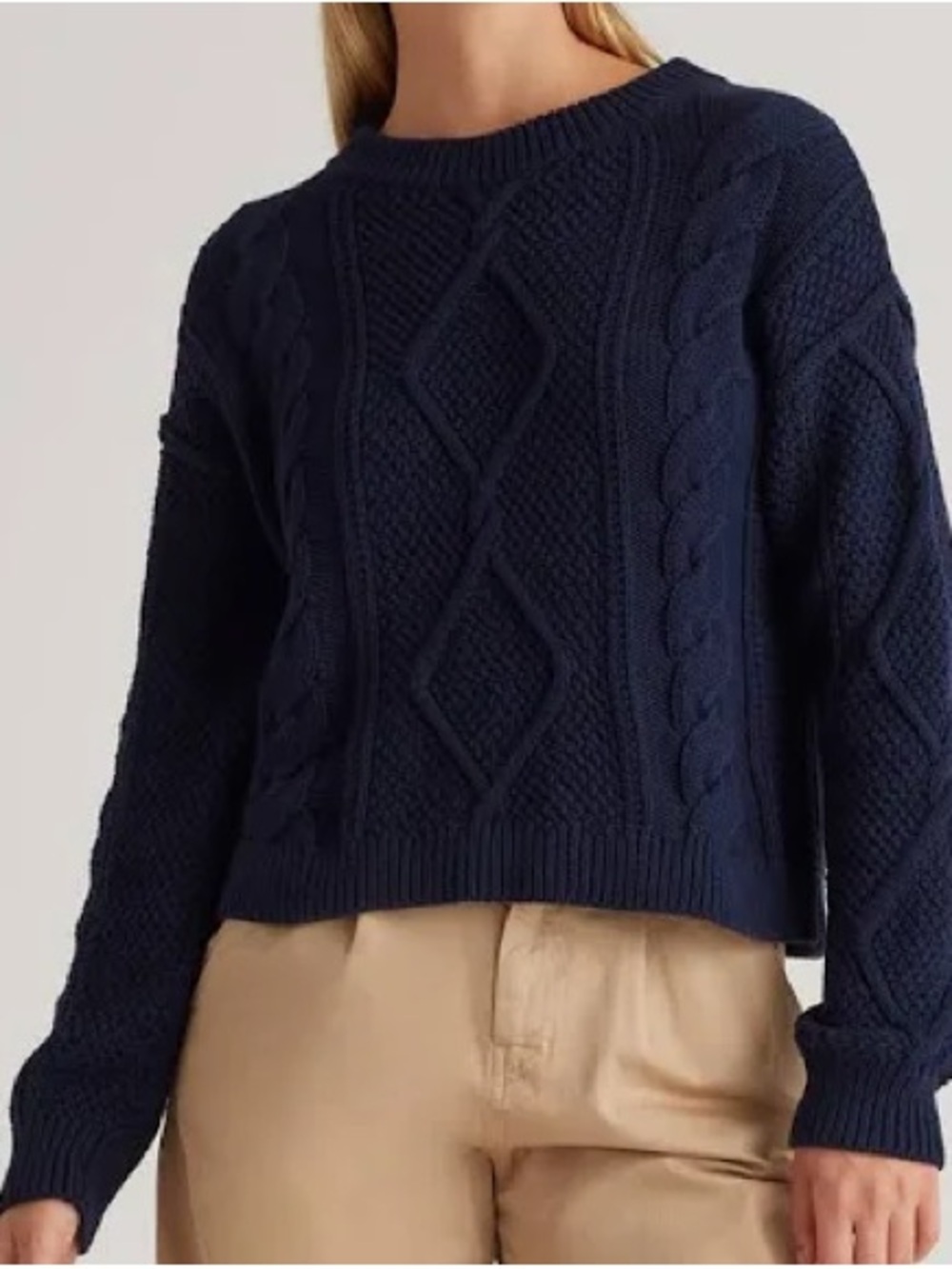 Quince Navy Cable Knit Crewneck Sweater
